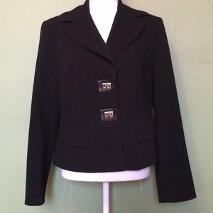 Black short jacket with lapels and leather trim